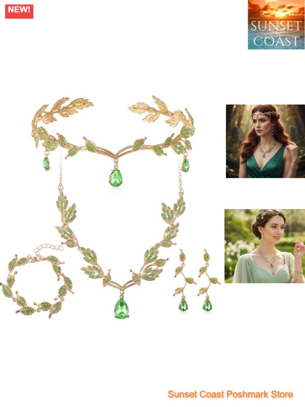Rhinestone Jewelry Set Tiara Necklace Earrings Bracelet Costume Party